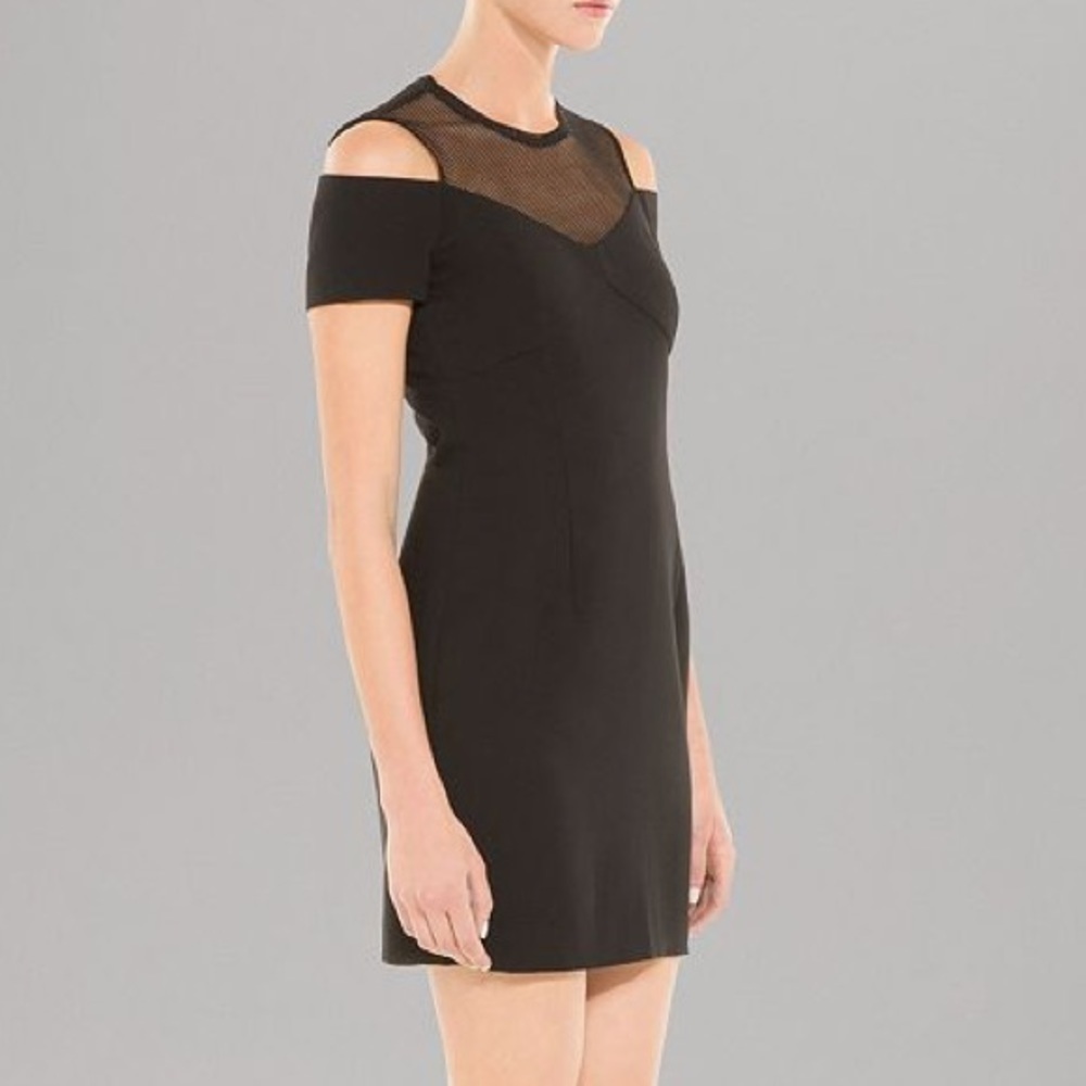 Sandro Romance Off Shoulder Mini Dress Black LBD Cut Out Net Mesh Sz 3